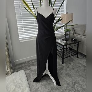Royaal Share Love Black Slit V Neck Evening Maxi Dress. Size 40 US Medium. New.
